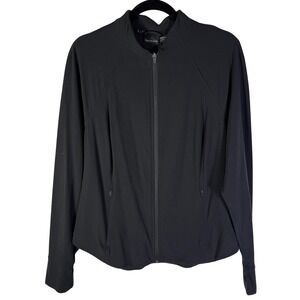 Athleta Salutation Jacket Black Full Zip Mock Neck Thumbhole Cuffs Womens XL